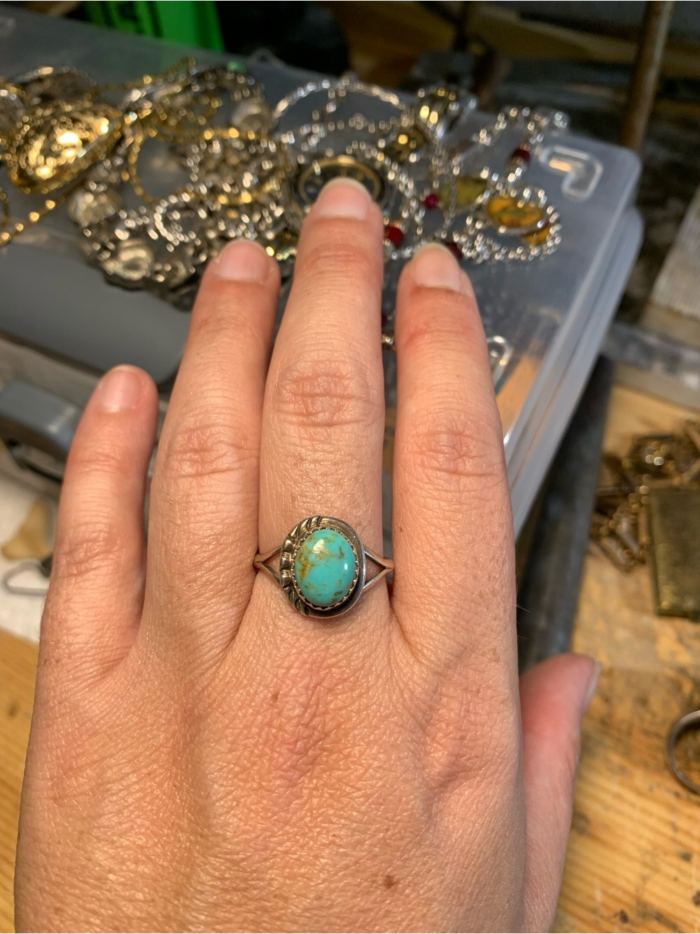 Vintage Turquoise Sterling Silver Ring size 8.25- Women Jewelry
